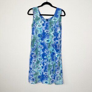 Vtg Jams World Blue Daisy Front Pockets Sleeveless Tank Rayon Dress Womens 9 XS
